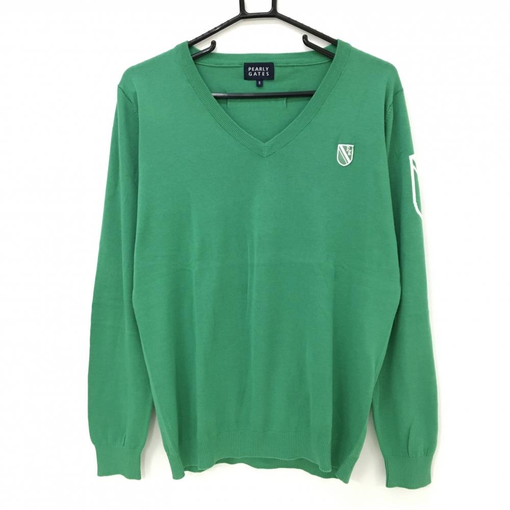 【美品】パーリーゲイツ セーター グリーンVネック 薄手 コットン ニット  メンズ 5(L) ゴルフウェア PEARLY GATES