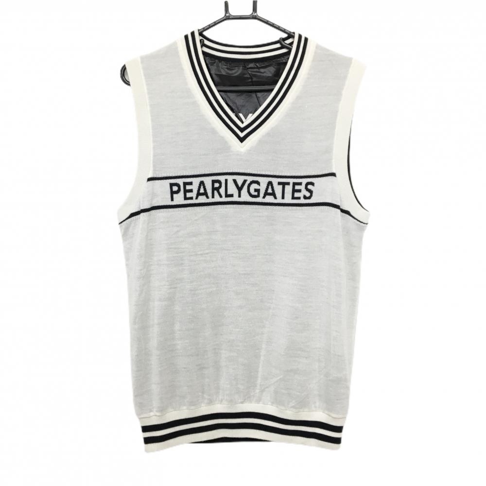 【美品】パーリーゲイツ リバーシブルニットベスト 白×黒 Vネック 裏ナイロン メンズ 6(XL) ゴルフウェア PEARLY GATES