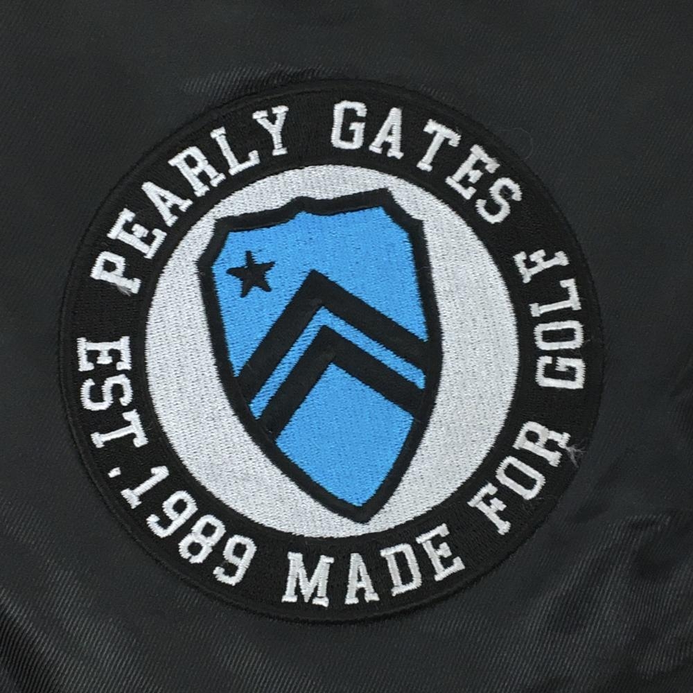 美品】パーリーゲイツ 中綿パンツ 黒×ブルー系 ロゴワッペン 裾ドロー