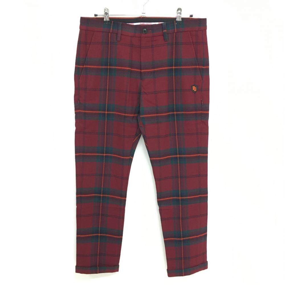 【美品】パーリーゲイツ パンツ ボルドー×グリーン チェック 表微起毛 メンズ 5(L) ゴルフウェア サンプル品 PEARLY GATES