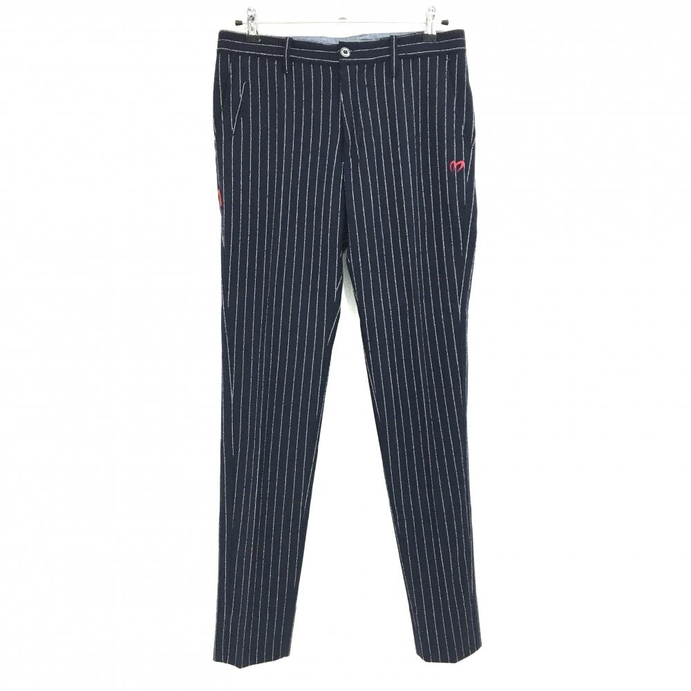 【美品】パーリーゲイツ パンツ ネイビー×白 ストライプ 羊毛混  メンズ 4(M) ゴルフウェア PEARLY GATES