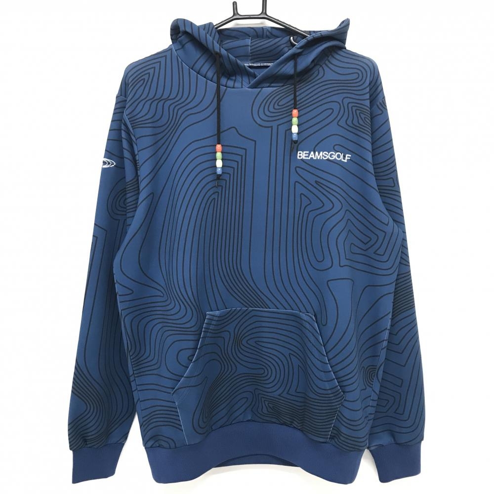 【超美品】ビームスゴルフ パーカー ブルー×黒 総柄 ロゴ刺しゅう ビーズ  メンズ M ゴルフウェア BEAMS GOLF