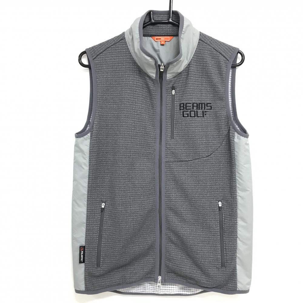 【超美品】ビームスゴルフ 切替アウターベスト グレー×ライトグレー ロゴ刺しゅう 裏起毛 メンズ M ゴルフウェア BEAMS GOLF