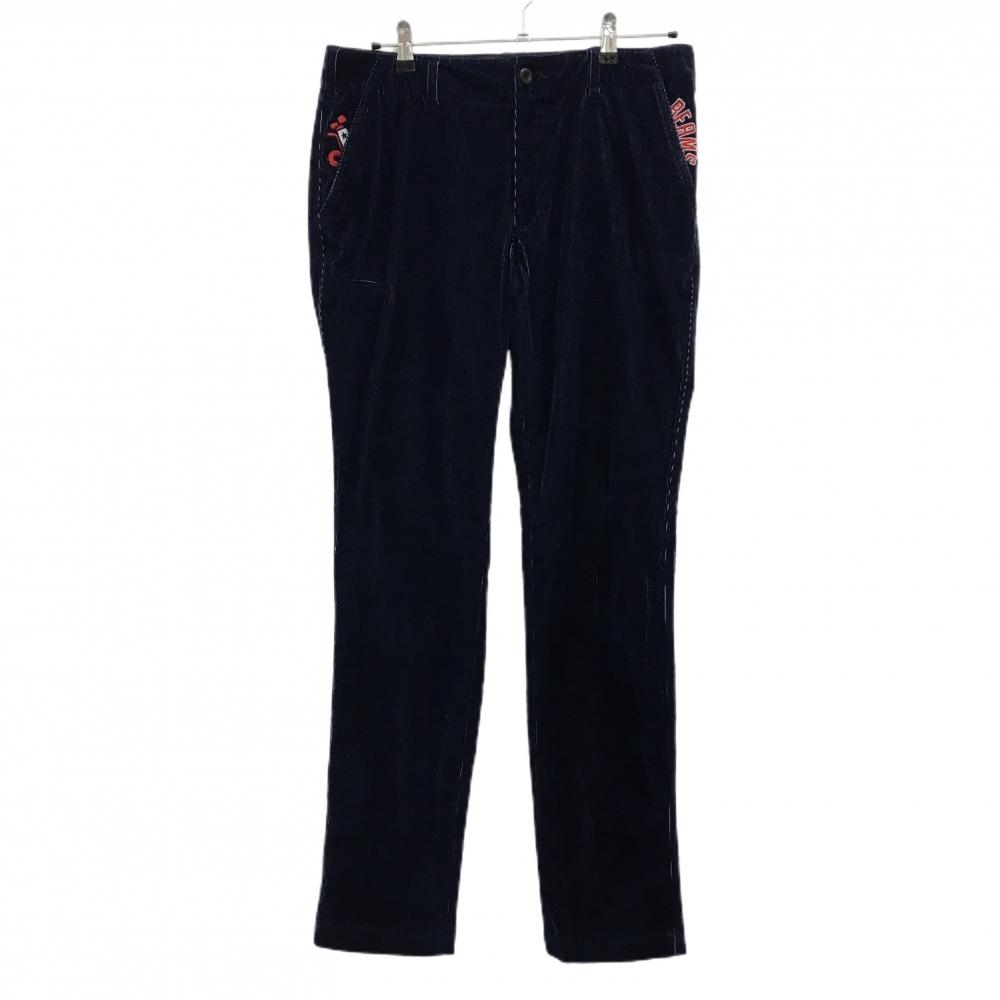 【超美品】ビームスゴルフ コーデュロイパンツ ネイビー×レッド ロゴ刺しゅう メンズ L ゴルフウェア BEAMS GOLF