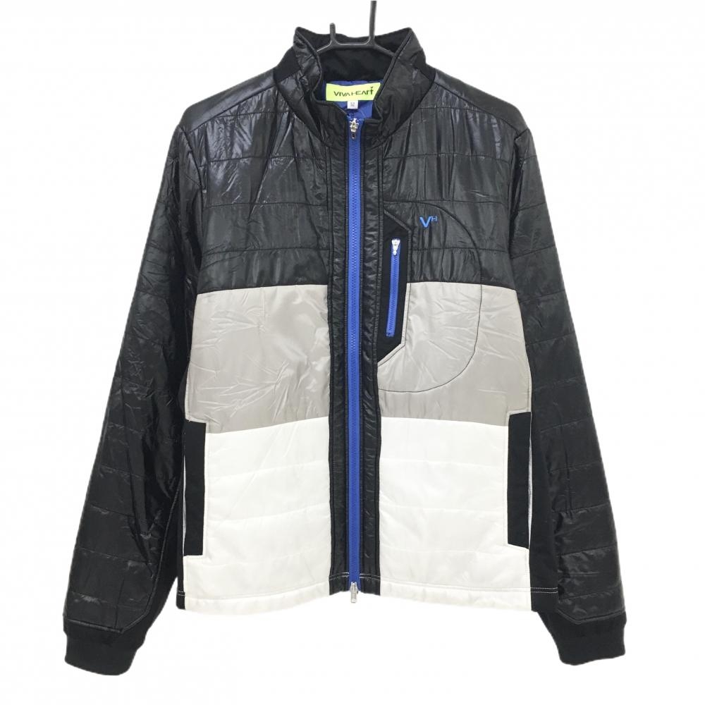 【美品】ビバハート 中綿ジャケット 黒×グレー 光沢感 ロゴ刺しゅう メンズ 52(XL) ゴルフウェア VIVA HEART