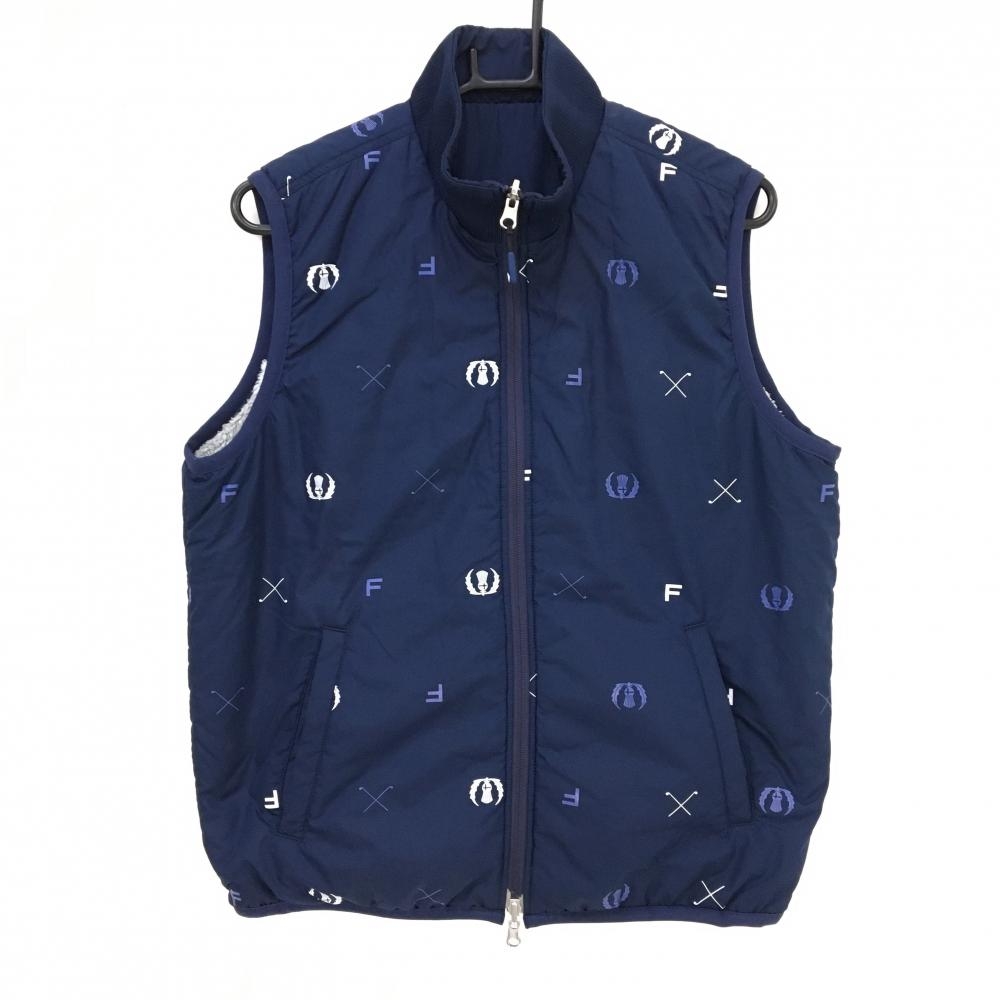 【美品】フィドラ 中綿リバーシブルベスト ネイビー×白 総柄 片面ボア  メンズ M ゴルフウェア FIDRA