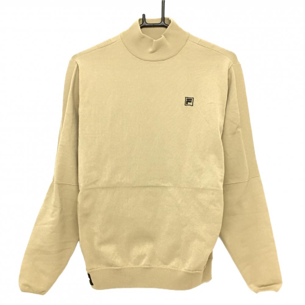 【美品】フィラゴルフ ハイネックセーター ライトブラウン ロゴ刺しゅう 背面ストライプ織 ニット  メンズ M ゴルフウェア FILA GOLF