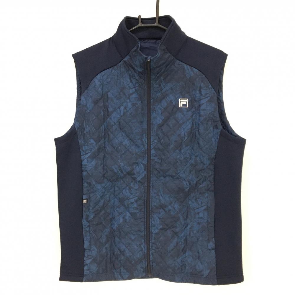 フィラゴルフ 中綿切替ベスト ネイビー 身頃総柄 キルティング ロゴ刺しゅう メンズ LL ゴルフウェア FILA GOLF