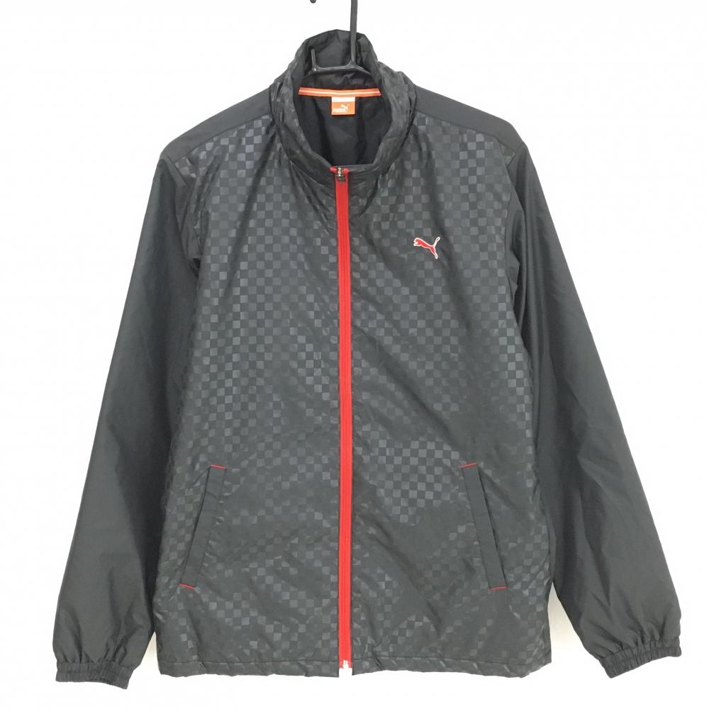 【超美品】プーマ 中綿ジャケット 黒 前身頃ブロックチェック ロゴレッド メンズ L ゴルフウェア PUMA