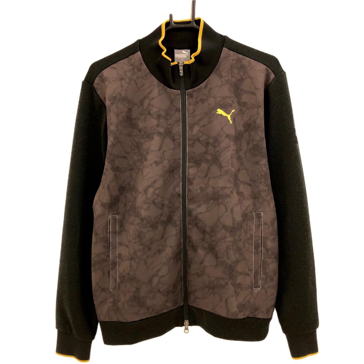 【美品】プーマ 切替ニットジャケット ブラウン×黒 前身頃タイダイ柄 メンズ M ゴルフウェア PUMA