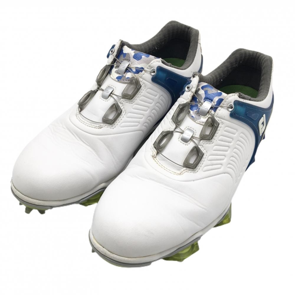 【美品】フットジョイ ゴルフシューズ 白×ブルー 55310J TOUR-S BOA ダイヤル式 メンズ 25.5 ゴルフウェア FootJoy