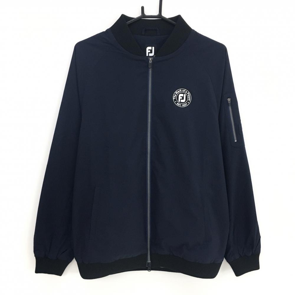 【超美品】フットジョイ ジャケットブルゾン ネイビー×黒 ロゴシリコンワッペン 裏地メッシュ メンズ L ゴルフウェア FootJoy