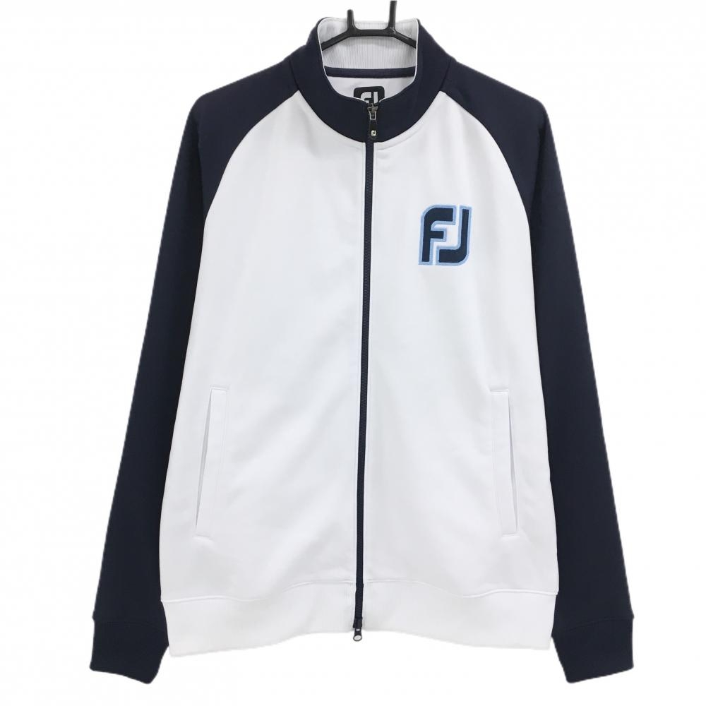 フットジョイ ジャケットブルゾン 白×ネイビー ロゴワッペン メンズ L ゴルフウェア FootJoy