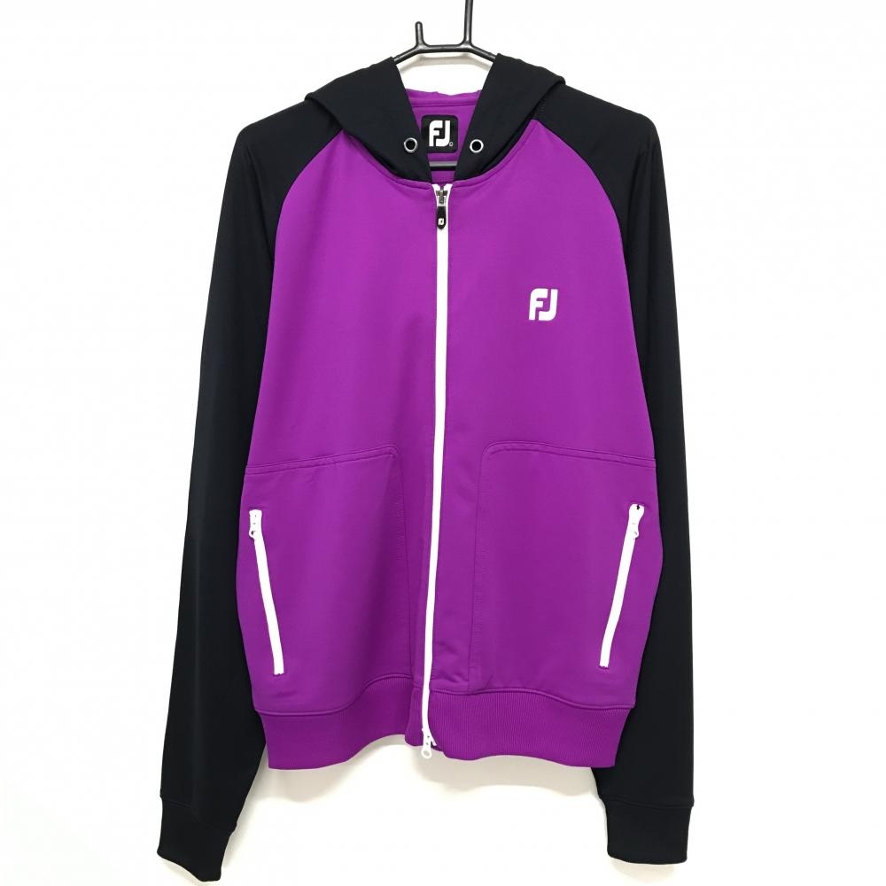 【美品】フットジョイ ジップパーカー パープル×ダークネイビー ダブルジップ ロゴ白  メンズ L ゴルフウェア FootJoy