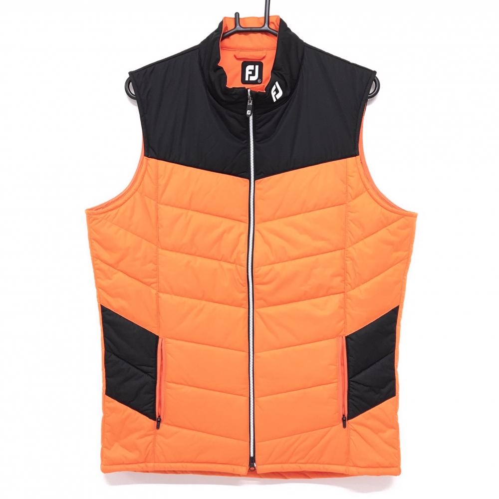 【美品】フットジョイ 中綿ベスト オレンジ×黒 ネックロゴ  メンズ XL ゴルフウェア FootJoy