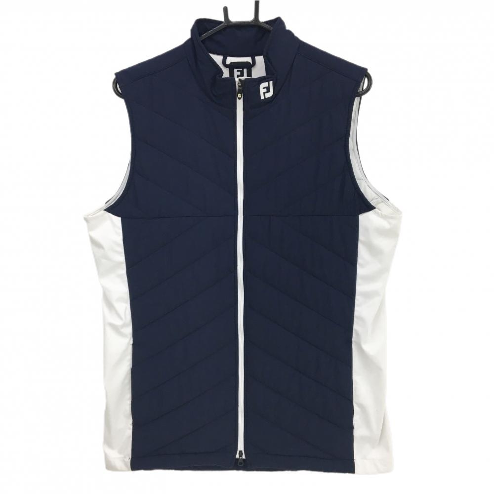 フットジョイ 中綿ベスト ネイビー×白 サイド切替 ネックロゴ メンズ XL ゴルフウェア FootJoy