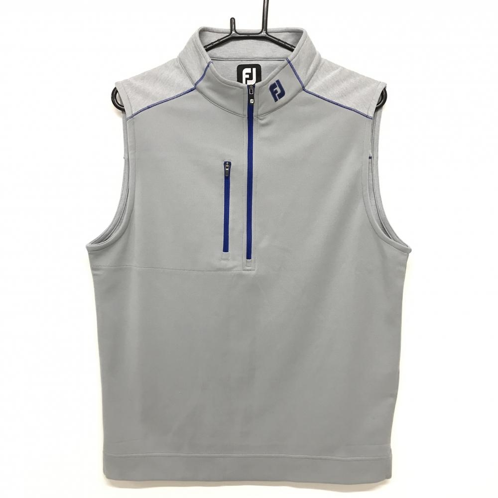 【美品】フットジョイ アウターベスト グレー×ブルー ハーフジップ ロゴ刺しゅう  メンズ L ゴルフウェア FootJoy