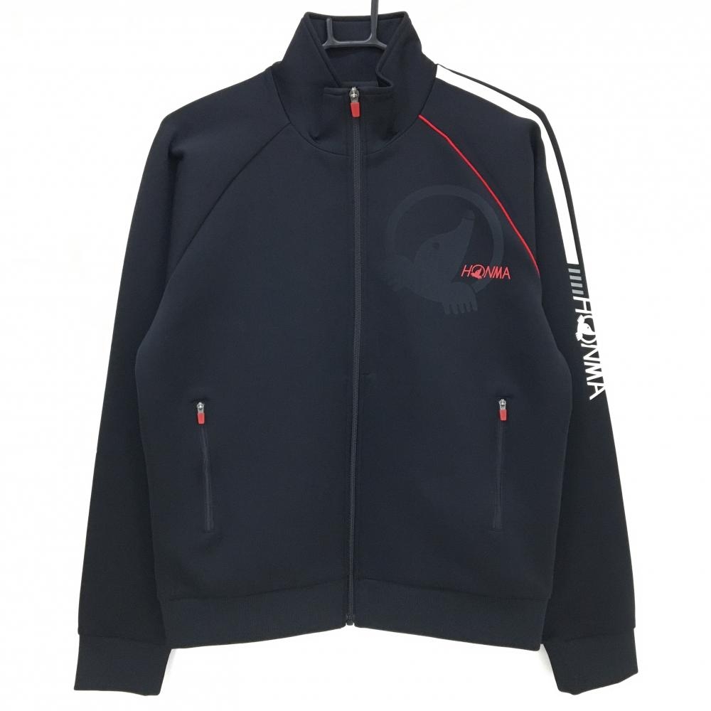 【美品】ホンマ ジャケットブルゾン 黒×白 パイピングレッド ロゴ メンズ M ゴルフウェア HONMA