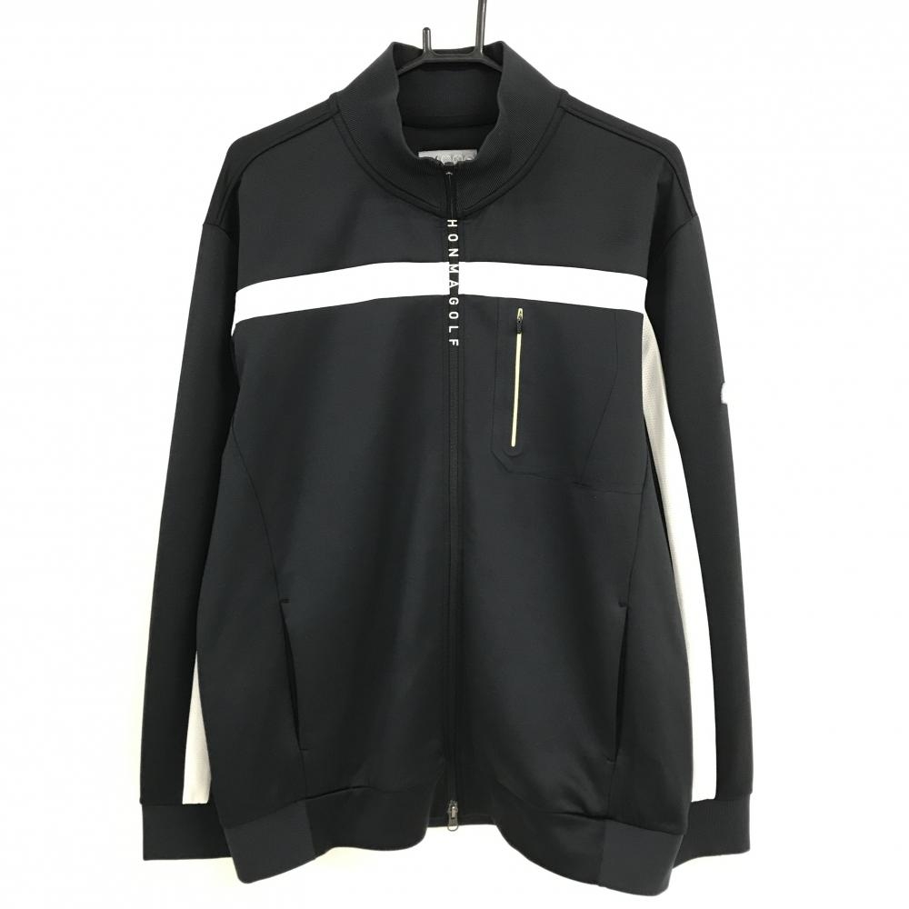 【美品】ホンマゴルフ ジャケットブルゾン ネイビー×白 ファスナー部ロゴ 袖ワッペン メンズ XL ゴルフウェア HONMA