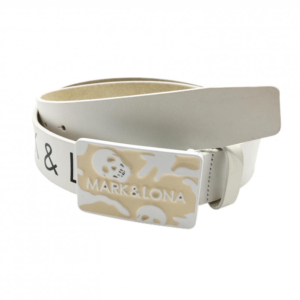 マークアンドロナ トップ式ベルト 白×黒 バックルスカル メンズ  ゴルフウェア MARK＆LONA