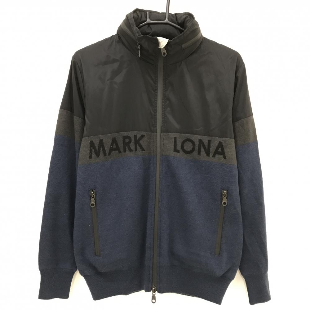 【美品】マークアンドロナ 異素材中綿ジャケット ネイビー×黒 一部ニット フード収納可 メンズ 46(M) ゴルフウェア MARK＆LONA