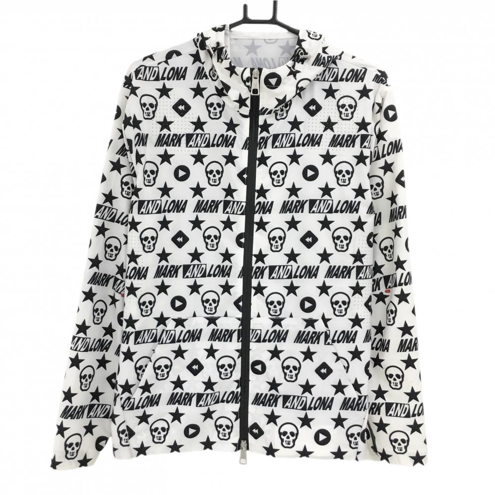 マークアンドロナ ジャケット 白×黒 スカル×星総柄 メンズ 46(M) ゴルフウェア MARK＆LONA