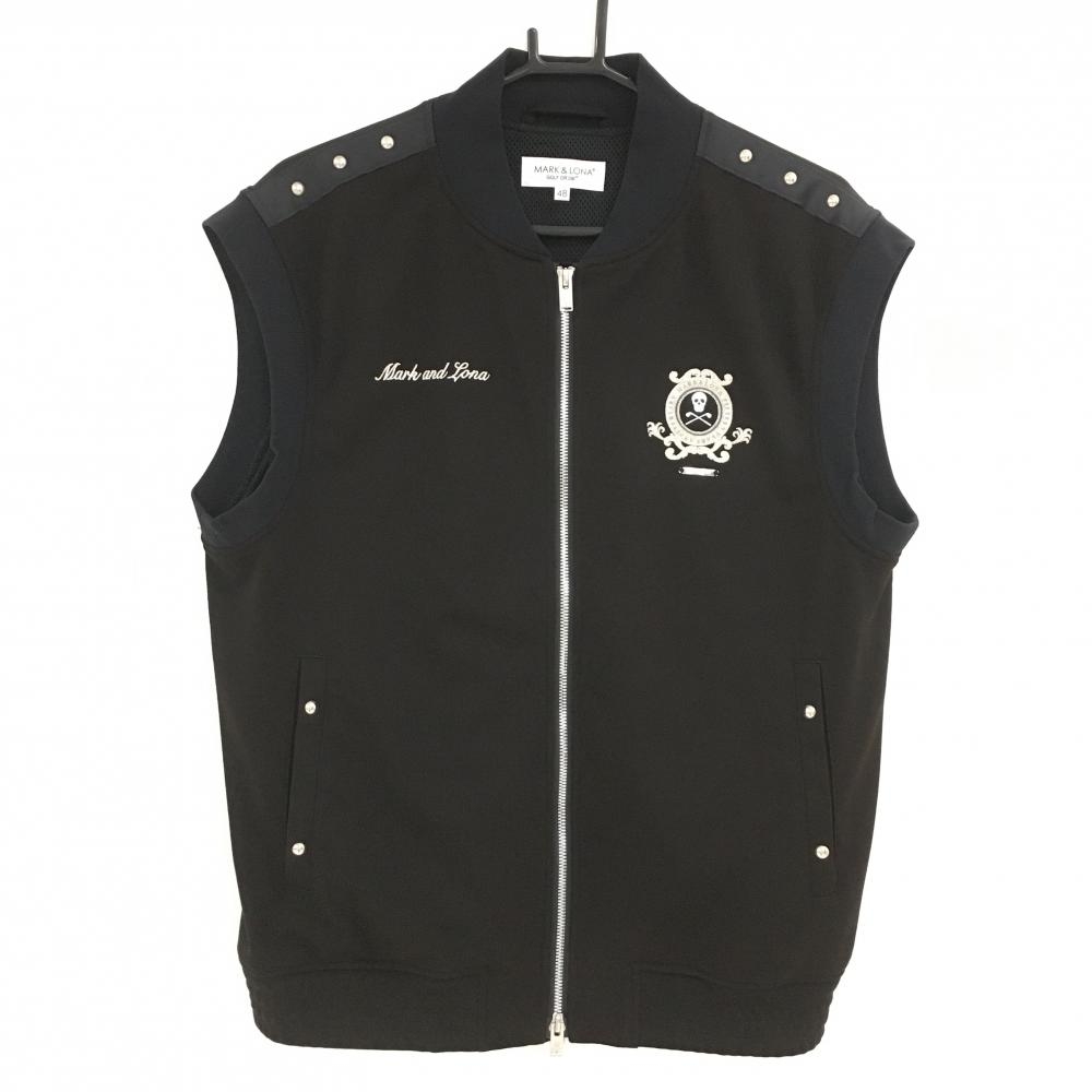【超美品】マークアンドロナ ジップベスト 黒 スカル 裏地メッシュ メンズ 48(L) ゴルフウェア 2023年モデル MARK＆LONA