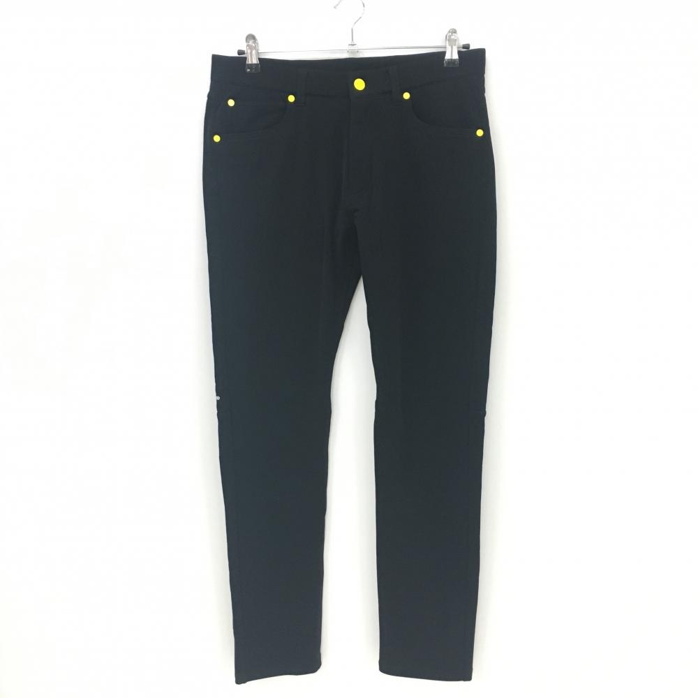 【未使用品】マークアンドロナ パンツ 黒×イエロー 裏微起毛  メンズ 48(L) ゴルフウェア MARK＆LONA