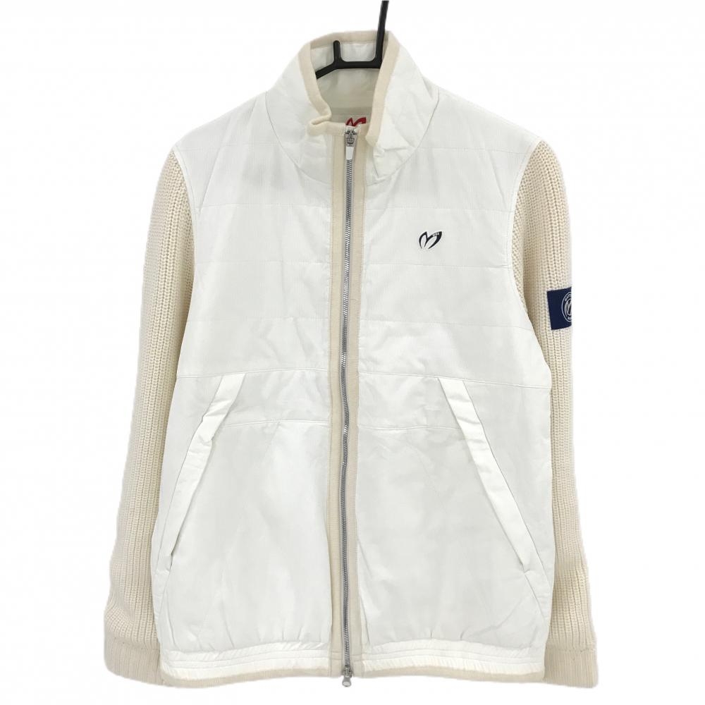 【超美品】マスターバニー 中綿ニットジャケット 白×ベージュ 身頃中綿 袖ニット メンズ 6(XL) ゴルフウェア MASTER BUNNY EDITION