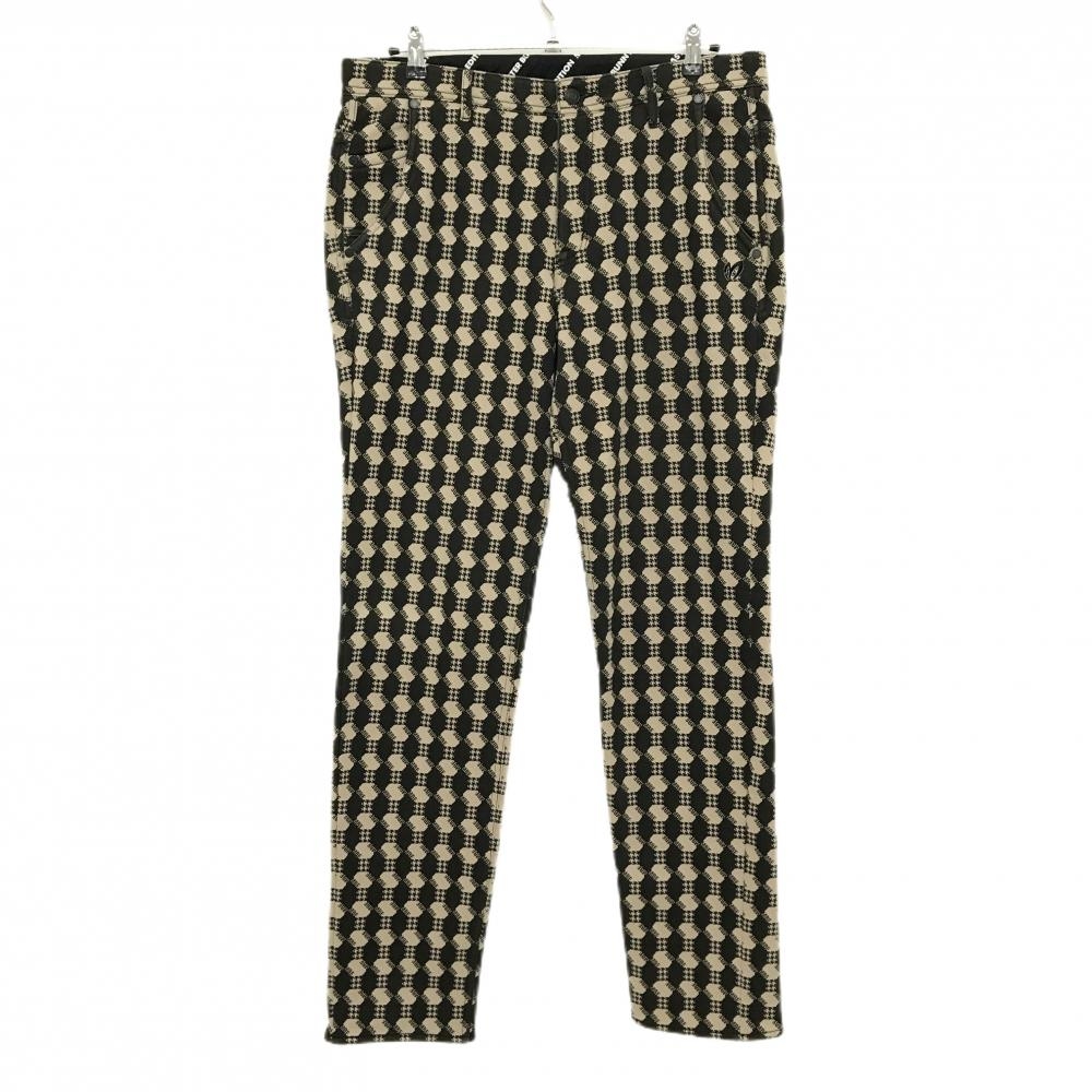 マスターバニー パンツ 黒×ベージュ 総柄 一部千鳥格子 ロゴ 裏起毛  メンズ 6(XL) ゴルフウェア 2023年モデル MASTER BUNNY EDITION