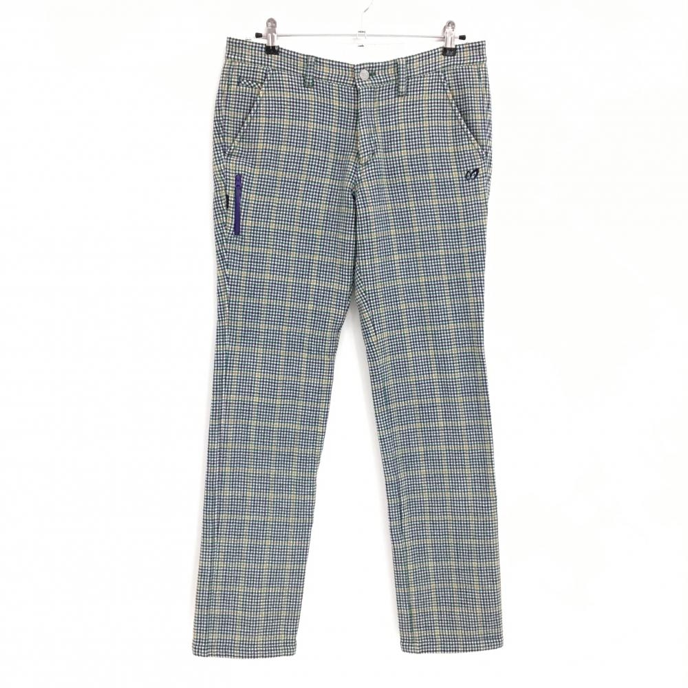 【超美品】マスターバニー パンツ グリーン×パープル×イエロー チェック 裏起毛 メンズ 5(L) ゴルフウェア MASTER BUNNY EDITION