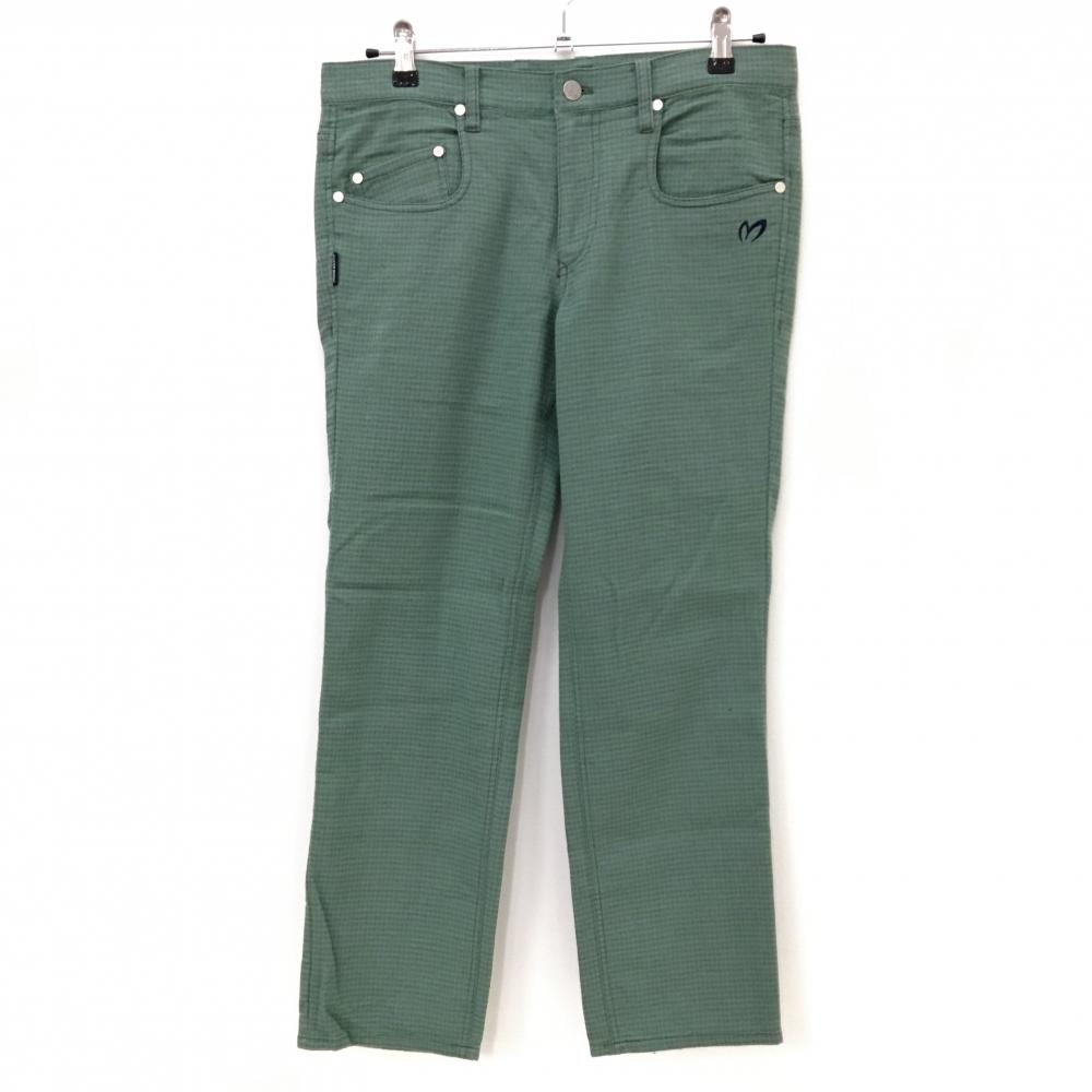 【超美品】マスターバニー パンツ グリーン×ネイビー 地模様 ウール混 薄手 メンズ 4(M) ゴルフウェア MASTER BUNNY EDITION