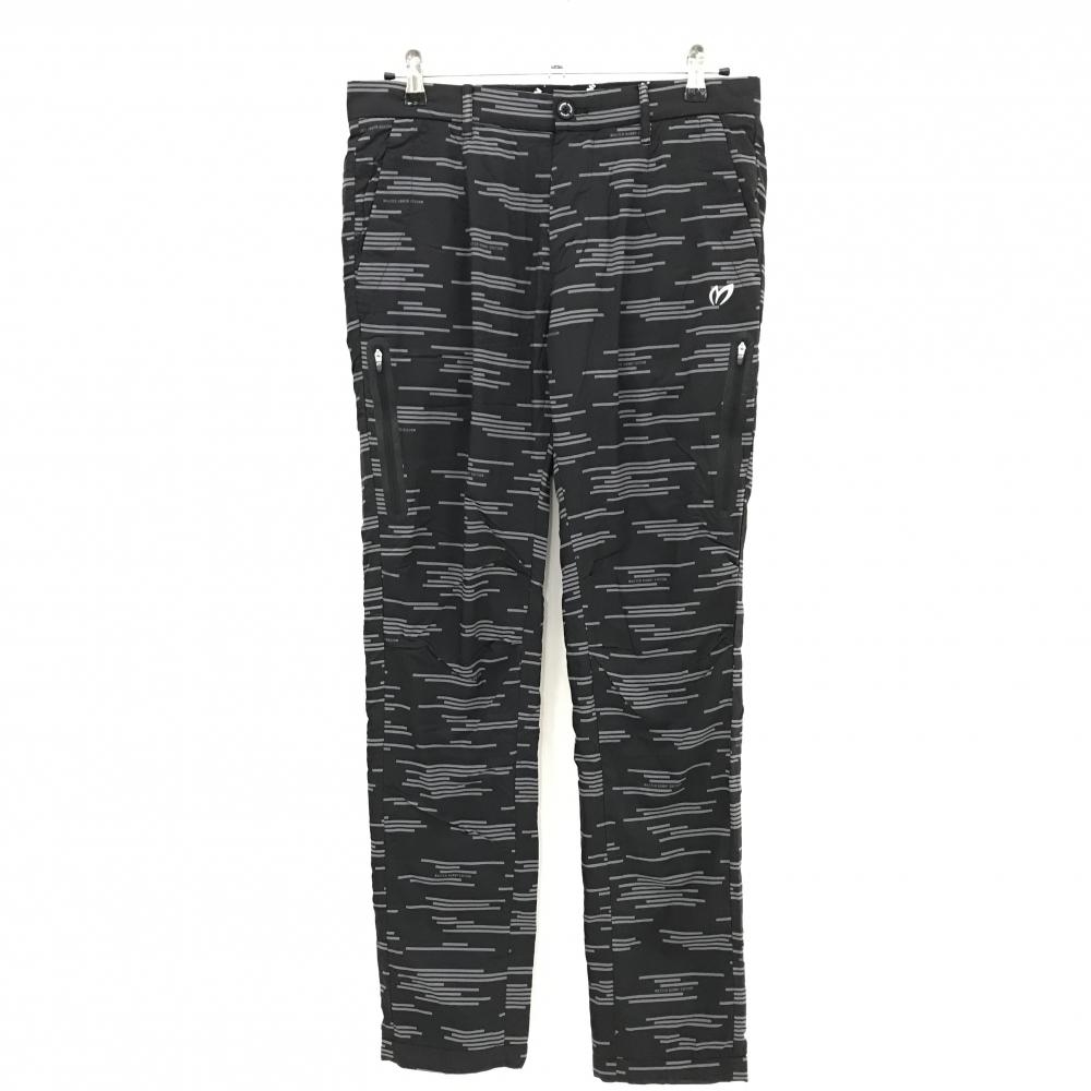 【超美品】マスターバニー ナイロンパンツ 黒×グレー 総柄 裏起毛  メンズ 5(L) ゴルフウェア MASTER BUNNY EDITION