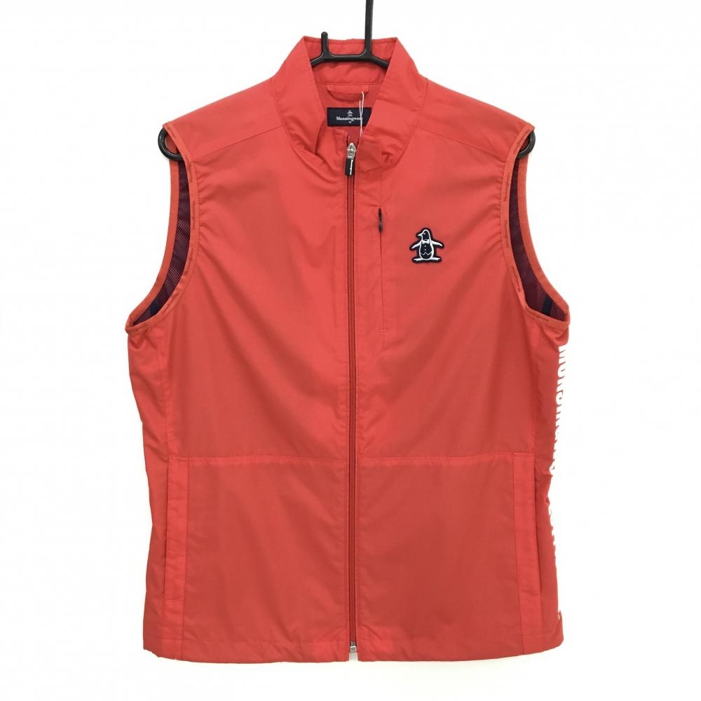 【新品】マンシングウェア アウターベスト レッド ワッペンネイビー 裏地メッシュ  メンズ M ゴルフウェア Munsingwear