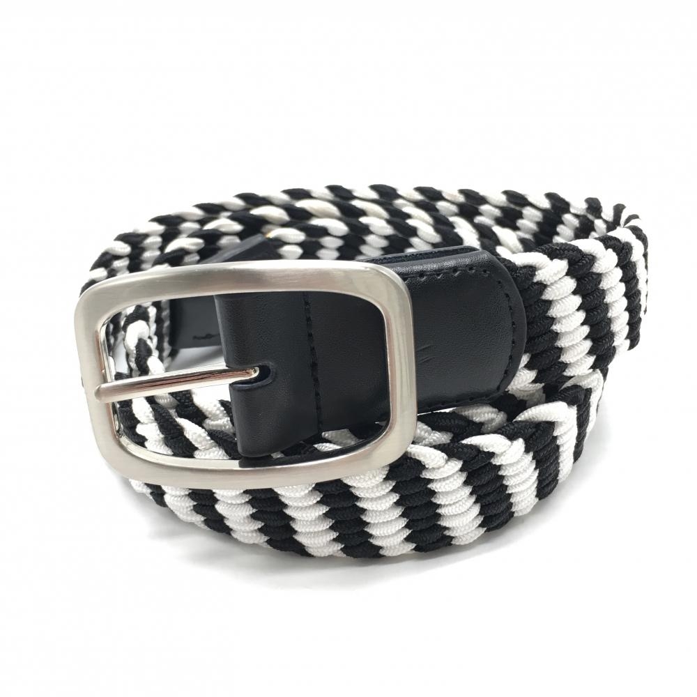 【美品】ミズノ メッシュベルト 黒×白 ストレッチ シルバーバックル メンズ  ゴルフウェア MIZUNO