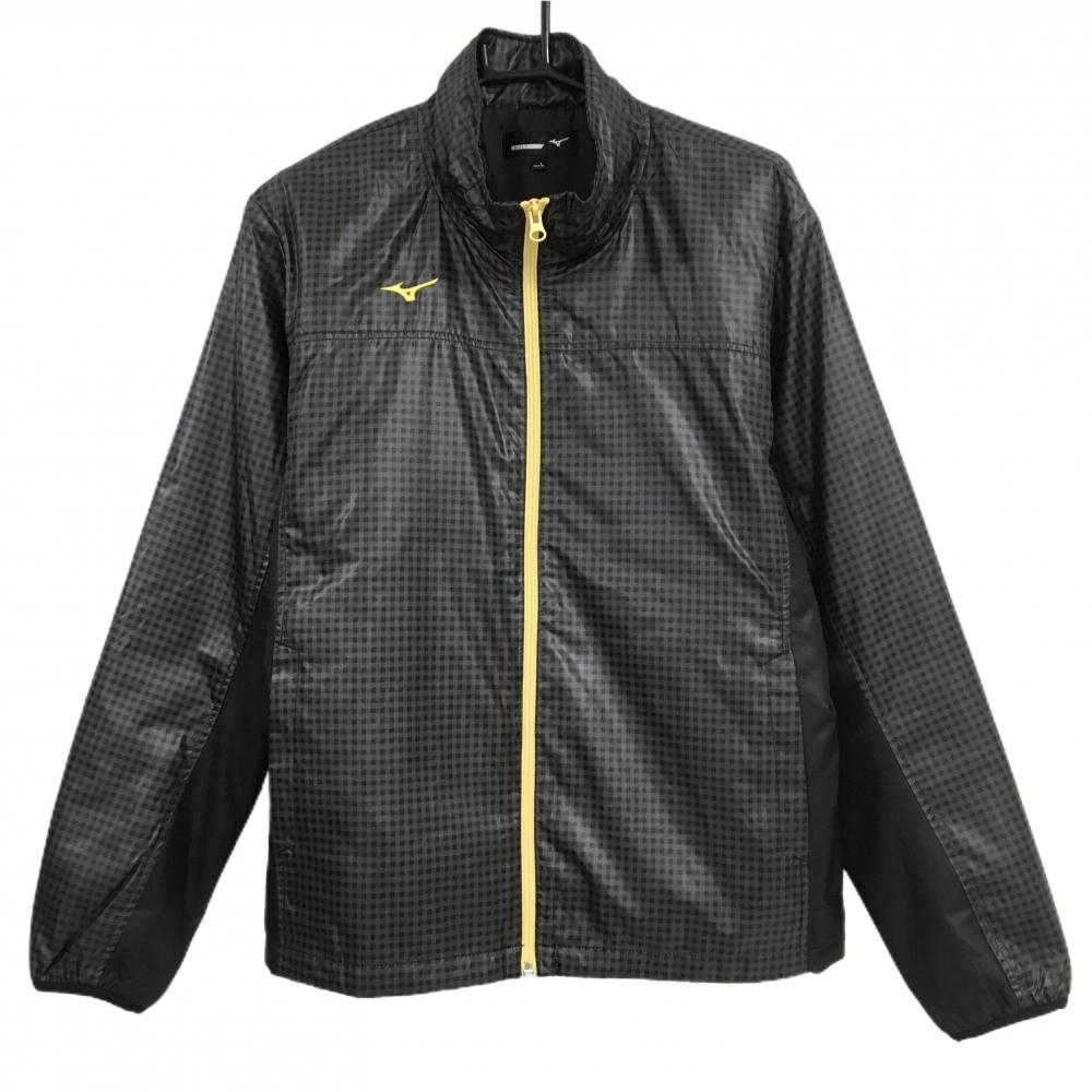 【超美品】ミズノゴルフ 中綿ジャケット 黒×ダークグレー ギンガムチェック ブレスサーモ混  メンズ L ゴルフウェア MIZUNO