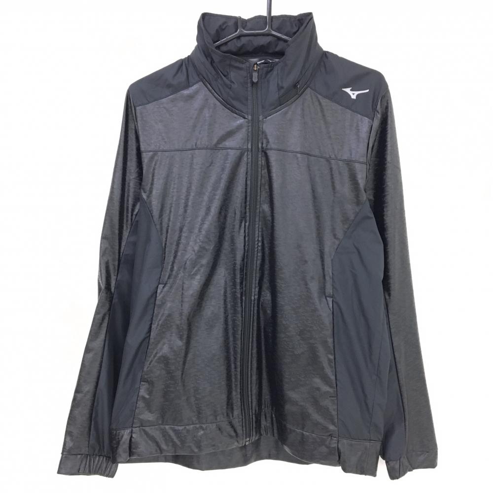 【美品】ミズノゴルフ 切替ジャケット 黒 総柄地模様 サイド無地 フード収納可 メンズ XL ゴルフウェア MIZUNO