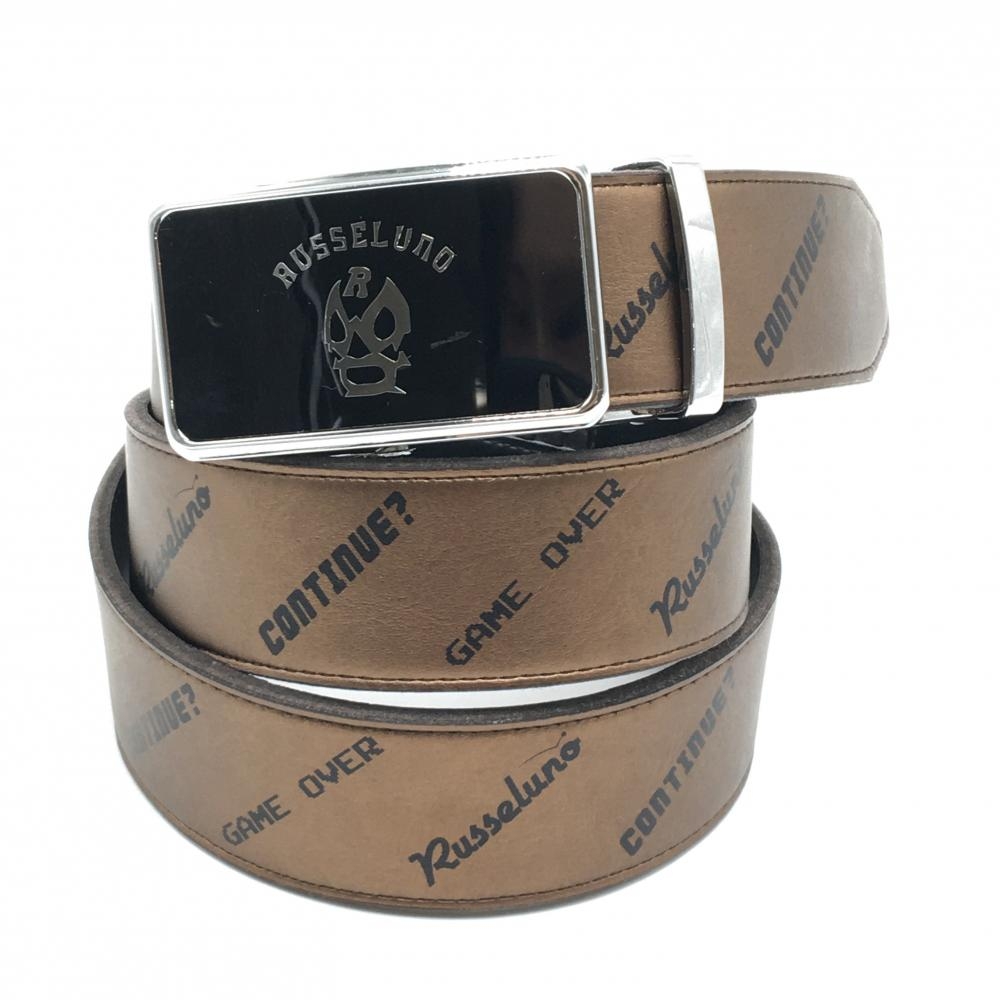 【美品】ラッセルノ セレーションベルト ブラウン×黒 ロゴ総柄 ルチャ メンズ  ゴルフウェア RUSSELUNO
