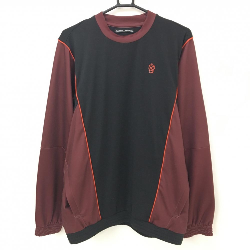 ラッセルノ ブルゾン 黒×レッドブラウン バイカラー 背面ビッグルチャ メンズ 5(L) ゴルフウェア 2024年モデル RUSSELUNO