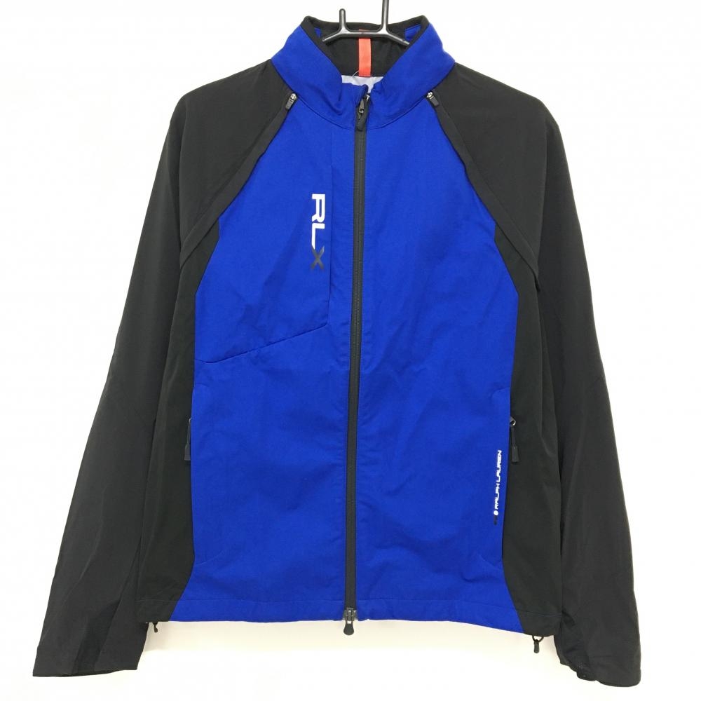 RLXラルフローレン 2WAYジャケットブルゾン ブルー×黒 ロゴプリント 袖着脱可 裾ドローコード メンズ M ゴルフウェア Ralph Lauren