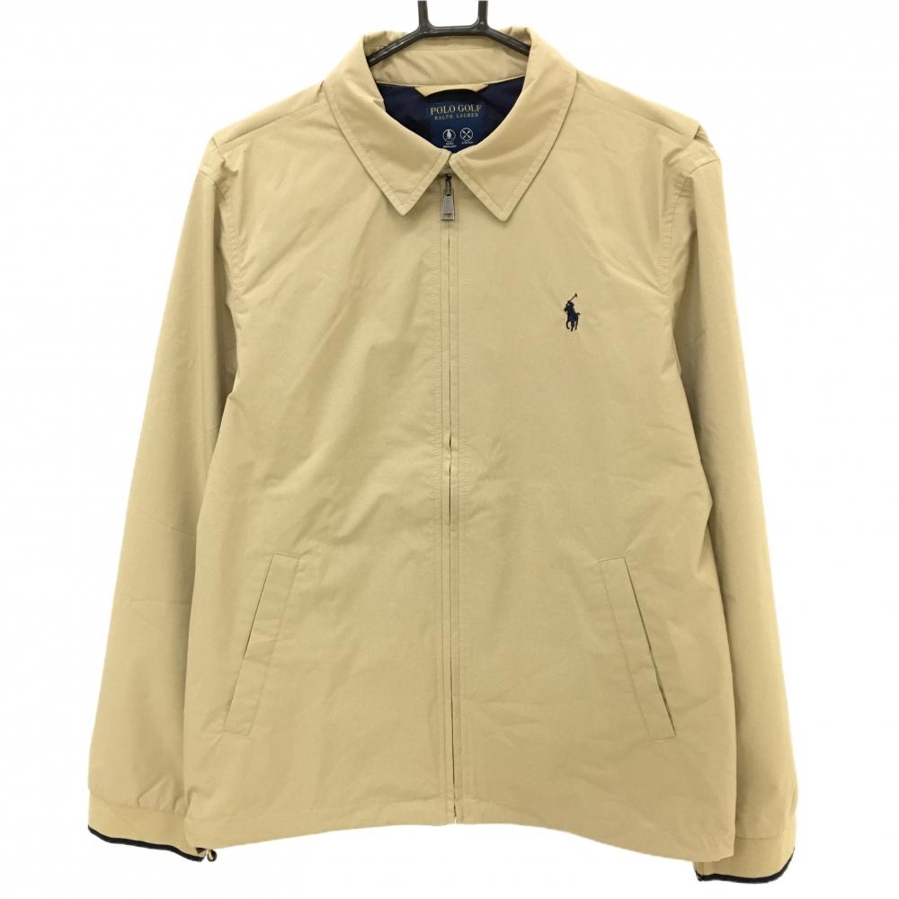 【美品】ポロゴルフ ジャケット ベージュ ロゴネイビー 裏地付 WATERREPELLENT 裾ドローコード メンズ S ゴルフウェア Ralph Lauren