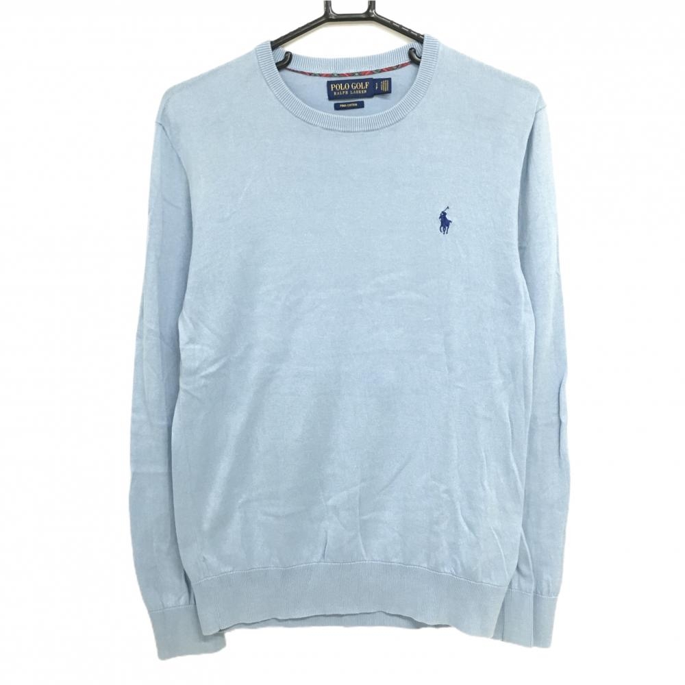 ポロゴルフ セーター ライトブルー ロゴネイビー コットン100％ ニット メンズ S ゴルフウェア Ralph Lauren