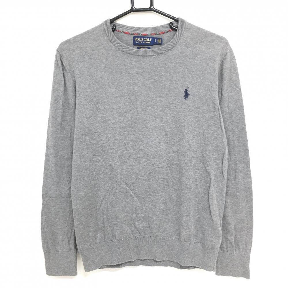 ポロゴルフ セーター グレー ロゴネイビー コットン100％ ニット メンズ S ゴルフウェア Ralph Lauren