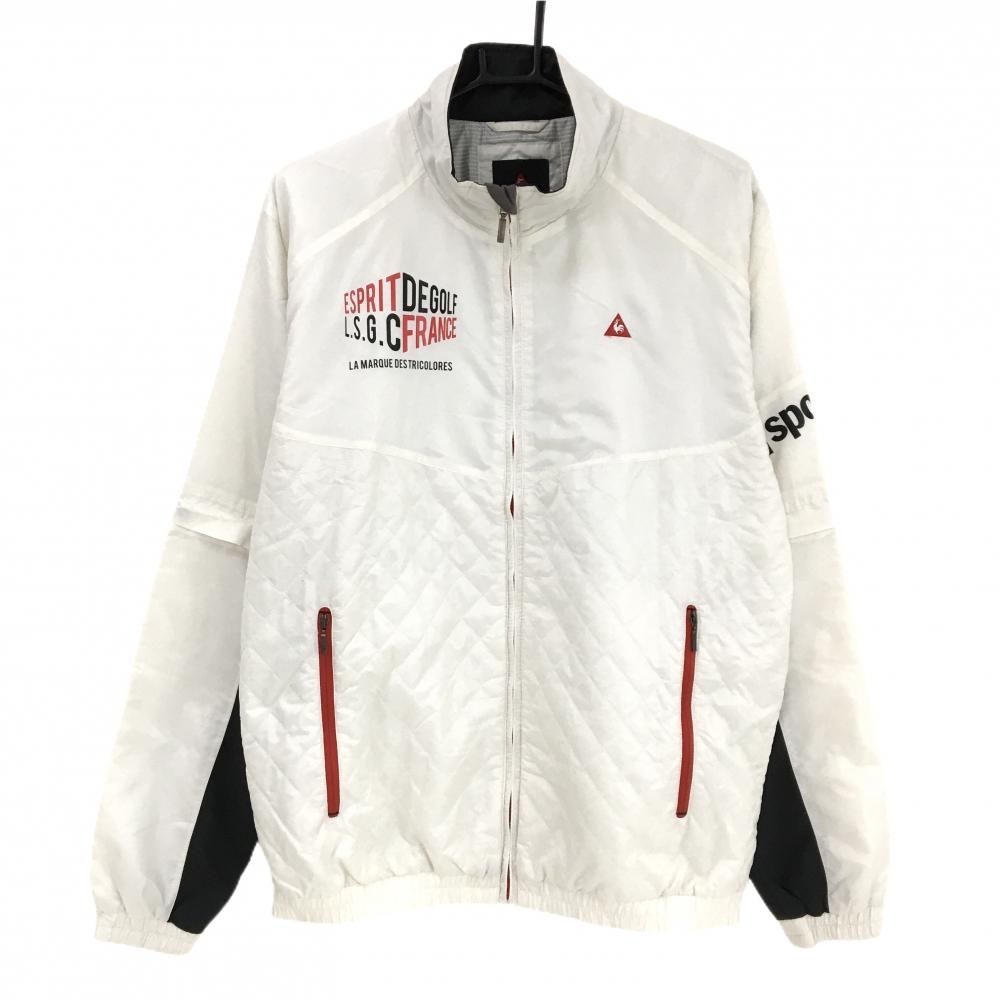 【美品】ルコックゴルフ 2WAY中綿ジャケット 白×黒×レッド 袖着脱可 切替 メンズ L ゴルフウェア le coq sportif