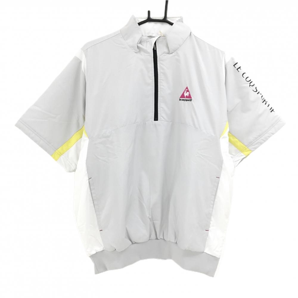 【新品】ルコック 半袖中綿ブルゾン ライトグレー×白 保温 ハーフジップ メンズ M ゴルフウェア le coq sportif