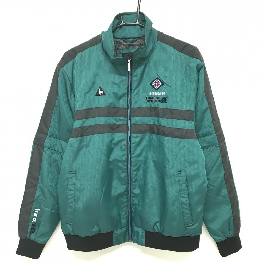 【超美品】ルコックゴルフ 2WAY中綿ジャケット グリーン×黒 地模用 袖着脱可  メンズ L ゴルフウェア le coq sportif