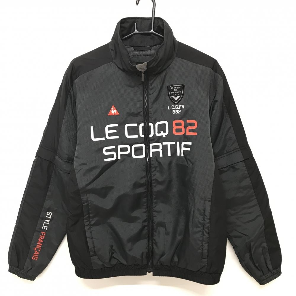 【超美品】ルコックゴルフ 2WAY中綿ジャケット ダークグレー×黒 地模様 袖着脱可  メンズ L ゴルフウェア le coq sportif