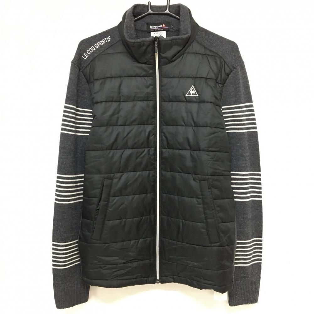 ルコックゴルフ 中綿ニットジャケット 黒×グレー 前身頃中綿 メンズ L ゴルフウェア le coq sportif