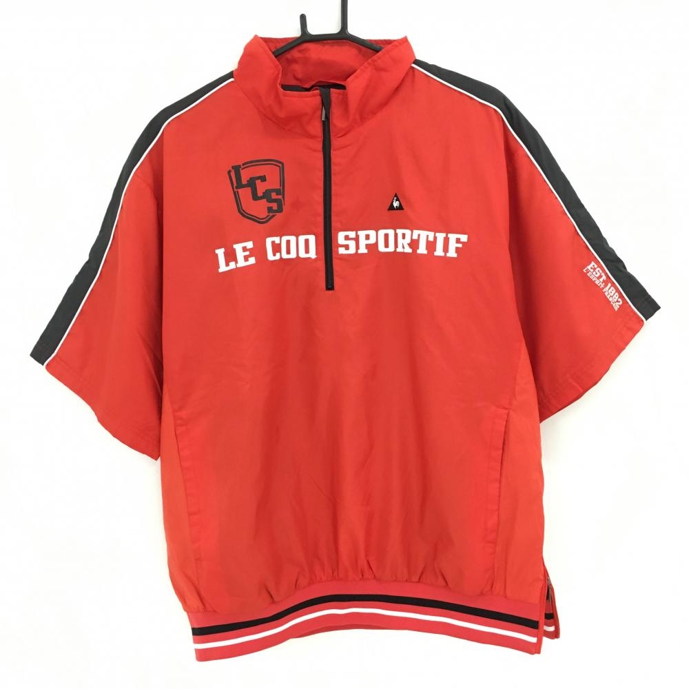 【超美品】ルコックゴルフ 半袖中綿ジャケット レッド×黒 ハーフジップ フロントロゴ白  メンズ LL ゴルフウェア le coq sportif