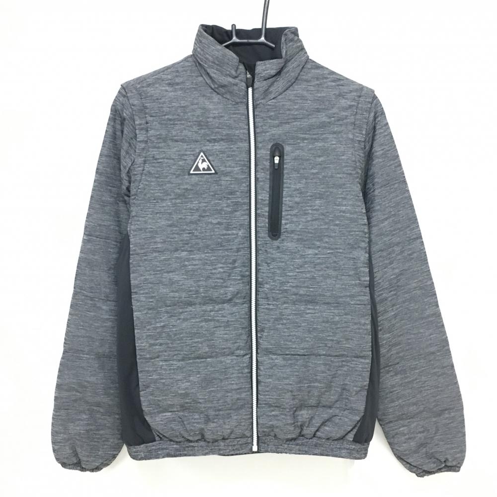 【超美品】ルコックゴルフ 2WAY中綿ジャケット 杢グレー×黒 ロゴワッペン 袖着脱可 メンズ M ゴルフウェア le coq sportif